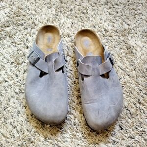 Birkenstock Boston Grey Suede Clogs Sz 8